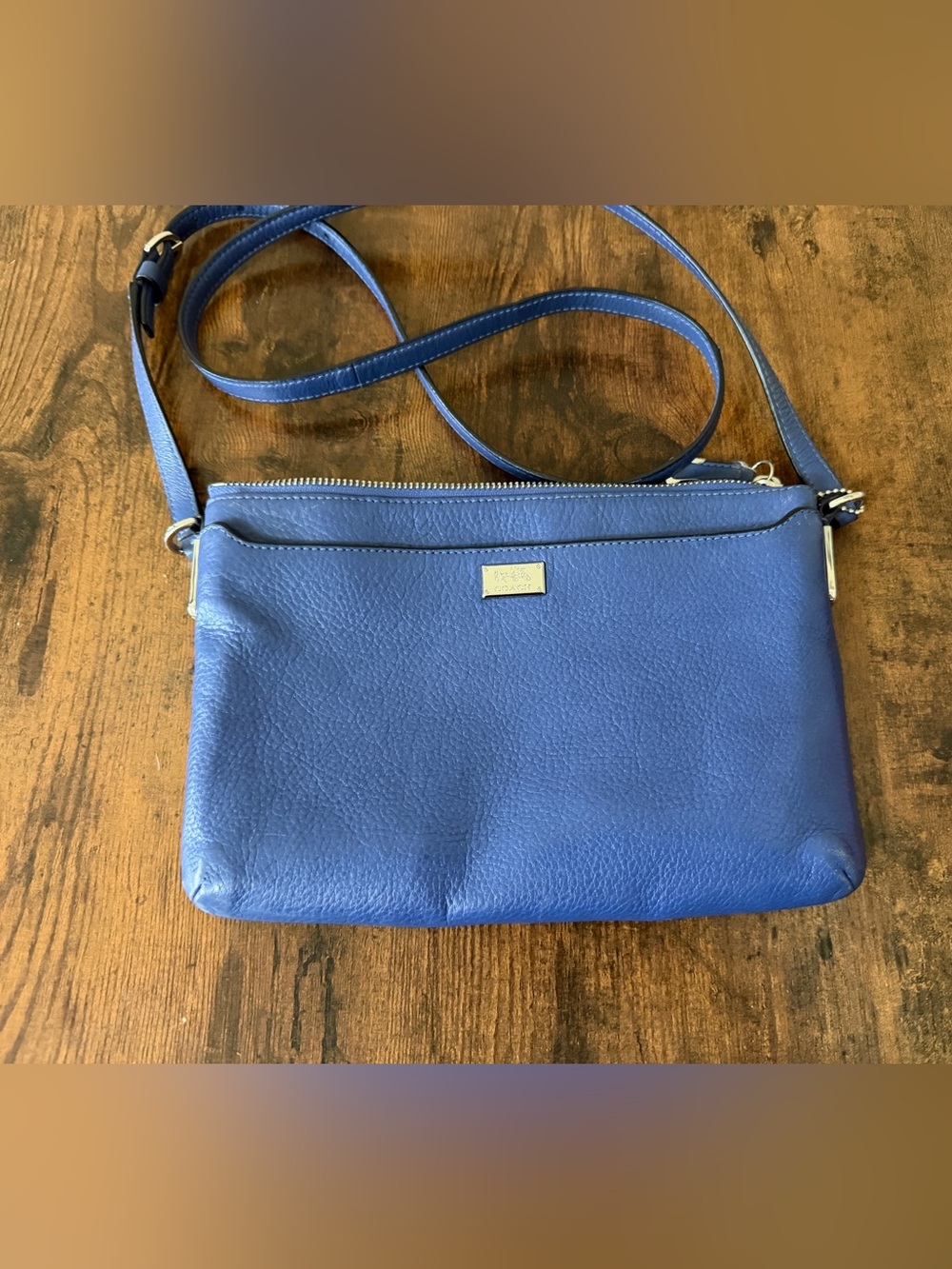 COACH Pebble Leather Crossbody in Royal Blue with Gold Hardware